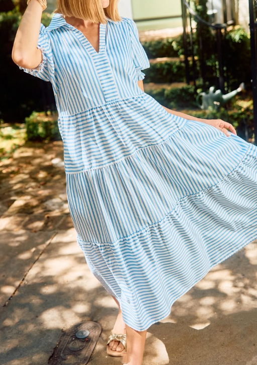 Loose Casual Stripe Midi Dress