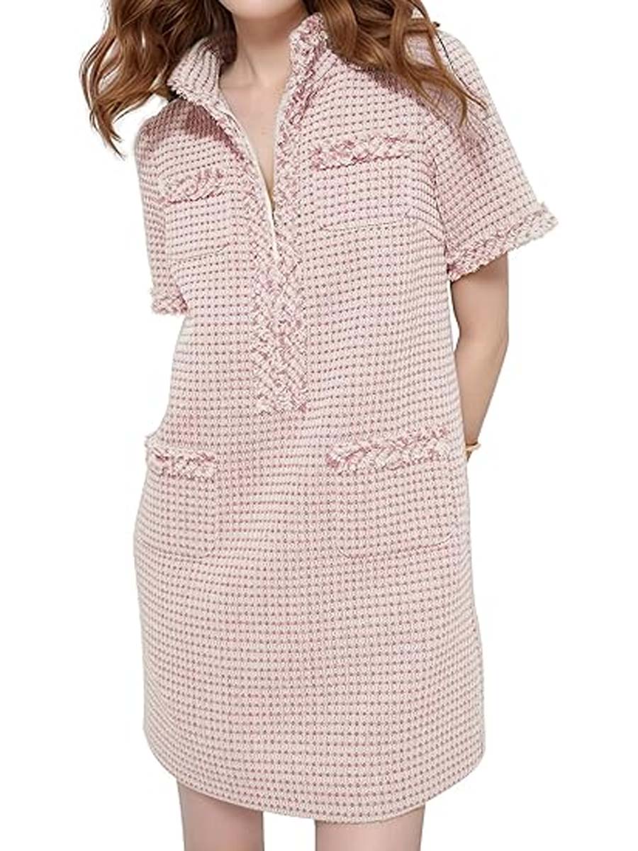 Demure Tweed Dress With Zipper Pockets