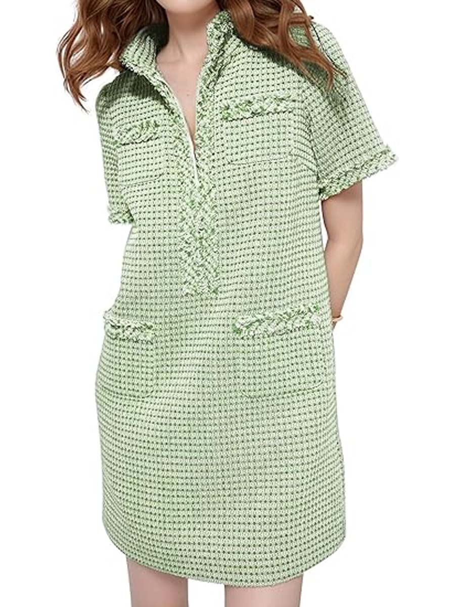 Demure Tweed Dress With Zipper Pockets