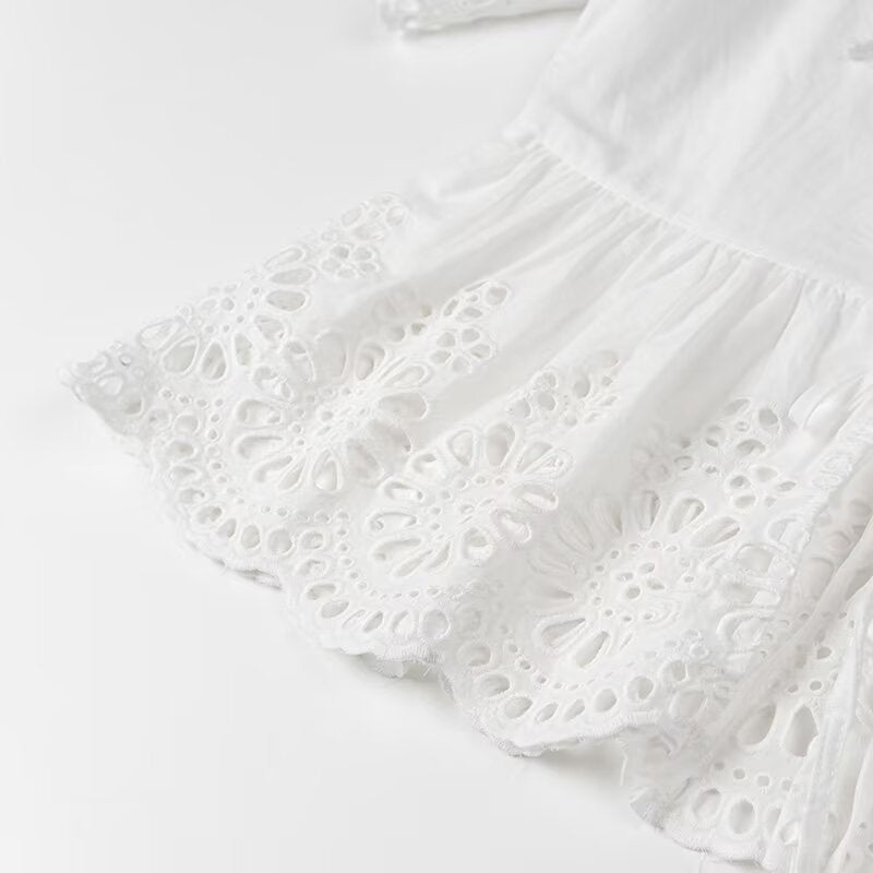Eyelet Lace-Up Puff Sleeve Top