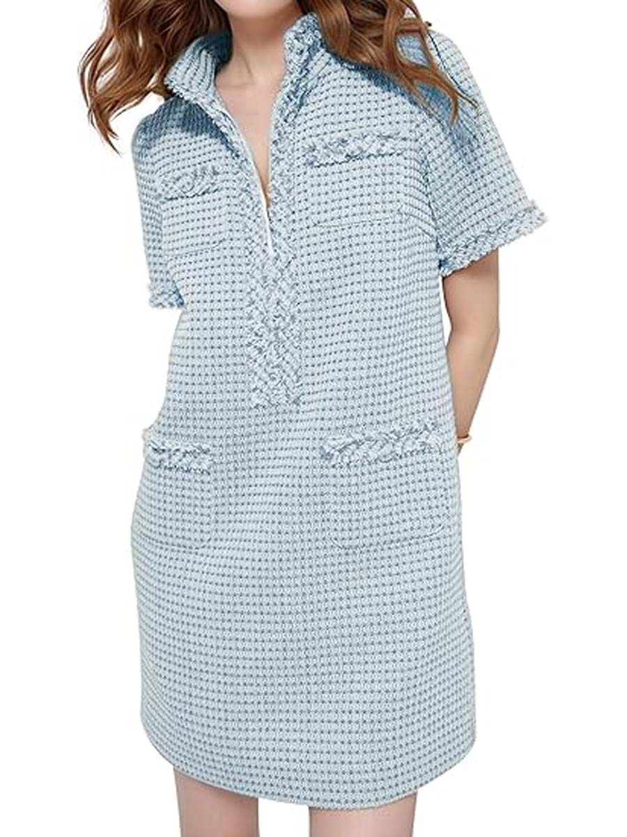 Demure Tweed Dress With Zipper Pockets