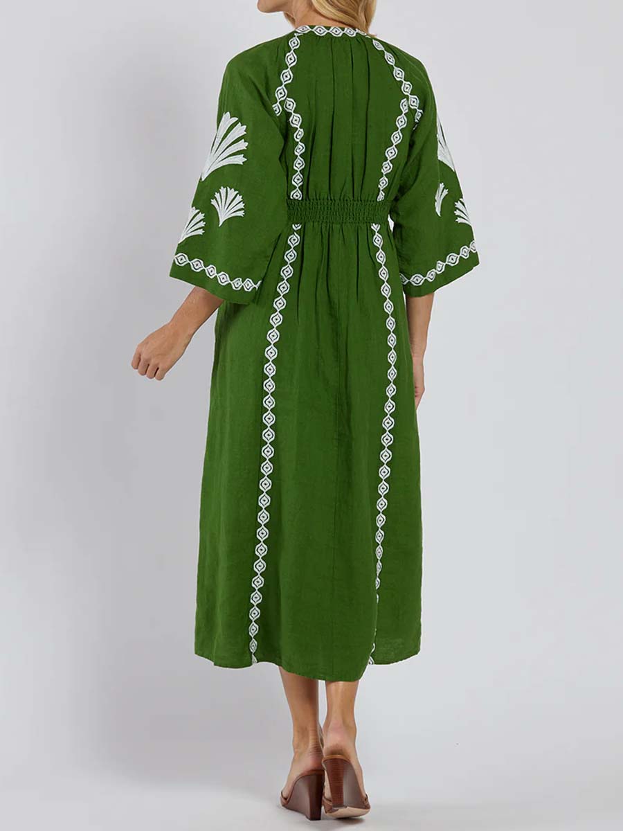 Placement Print V Neck Loose Dress