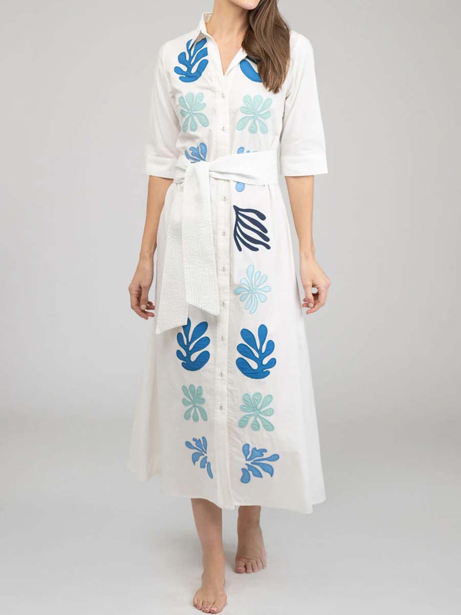 Printed Button Up Belted Dress