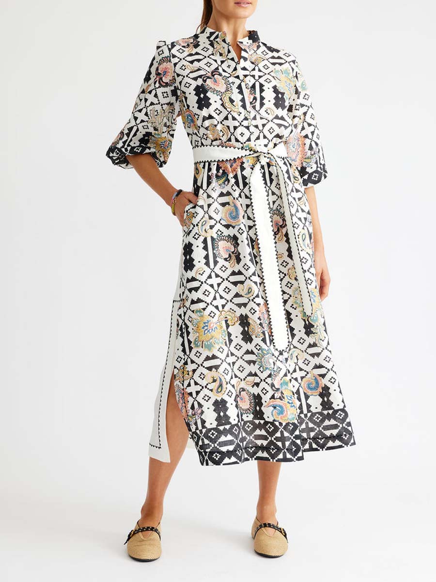 Linen Mandarin Collar Dress
