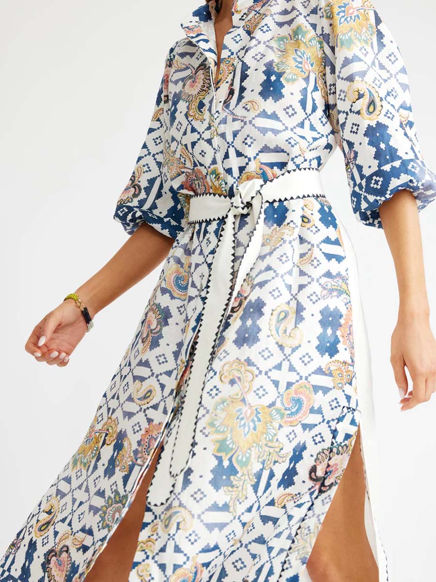 Linen Mandarin Collar Dress