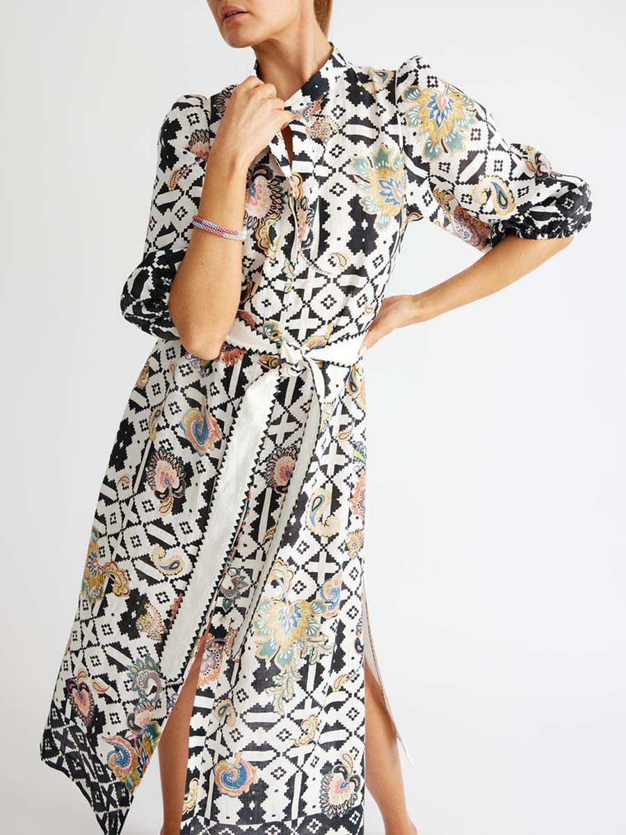 Linen Mandarin Collar Dress
