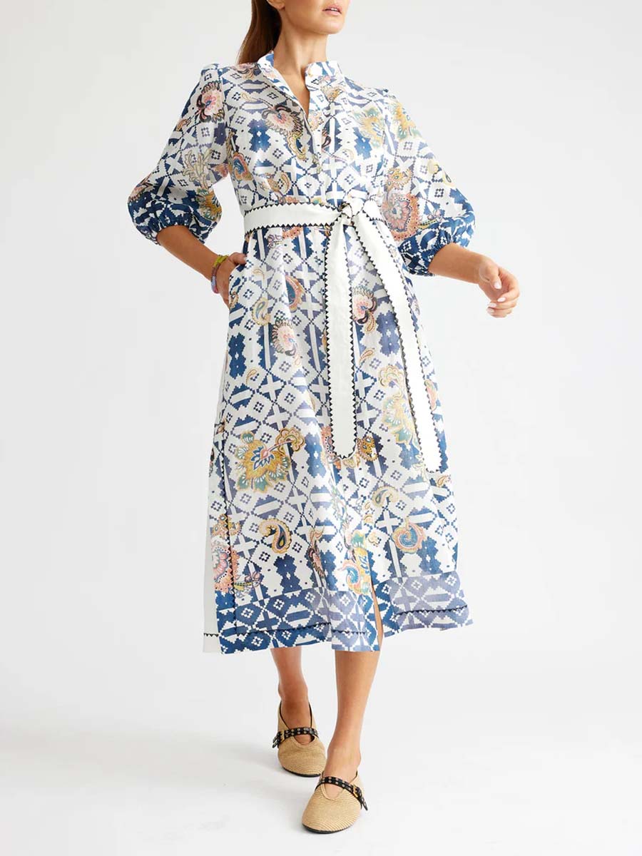 Linen Mandarin Collar Dress