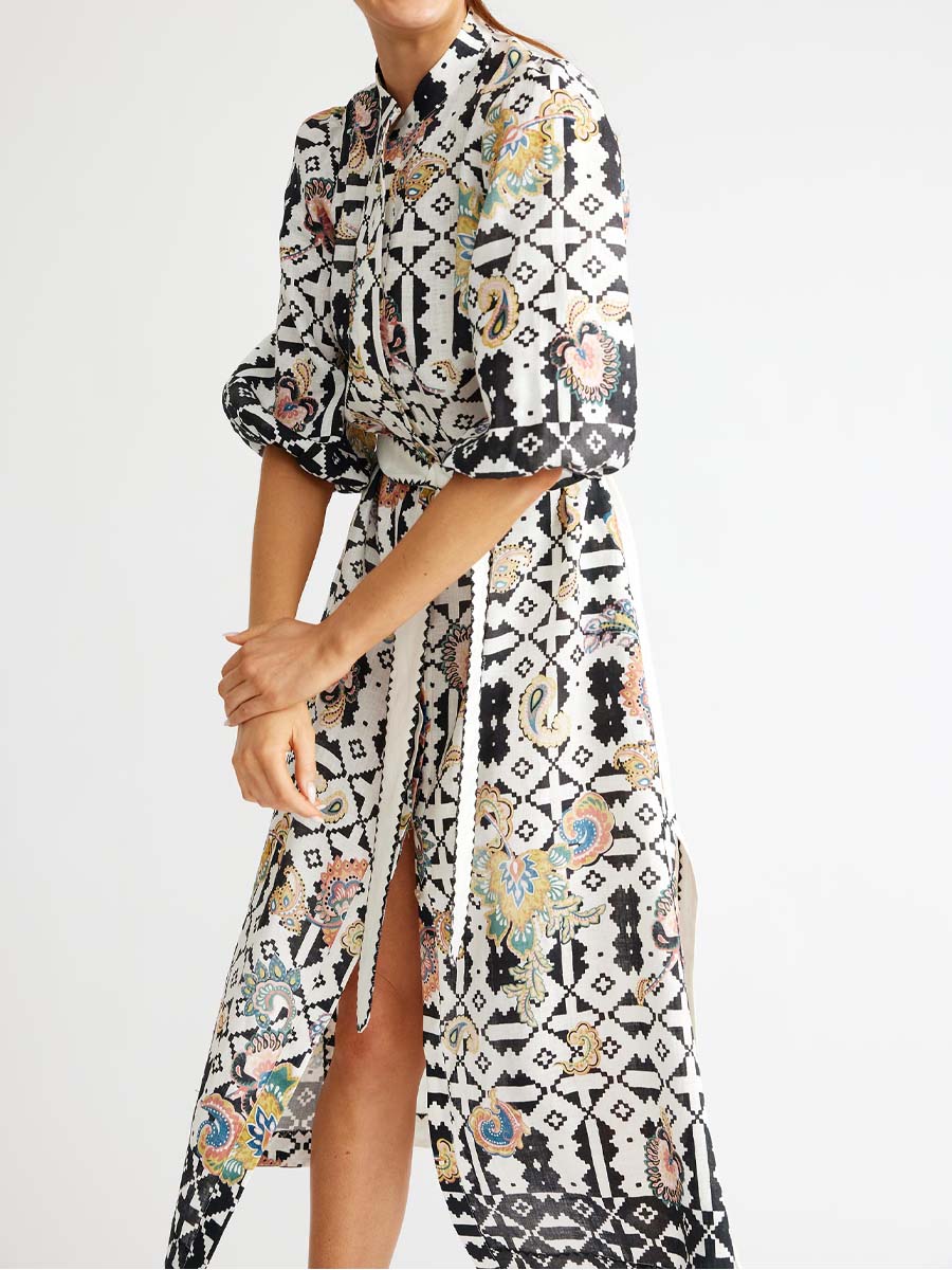Linen Mandarin Collar Dress