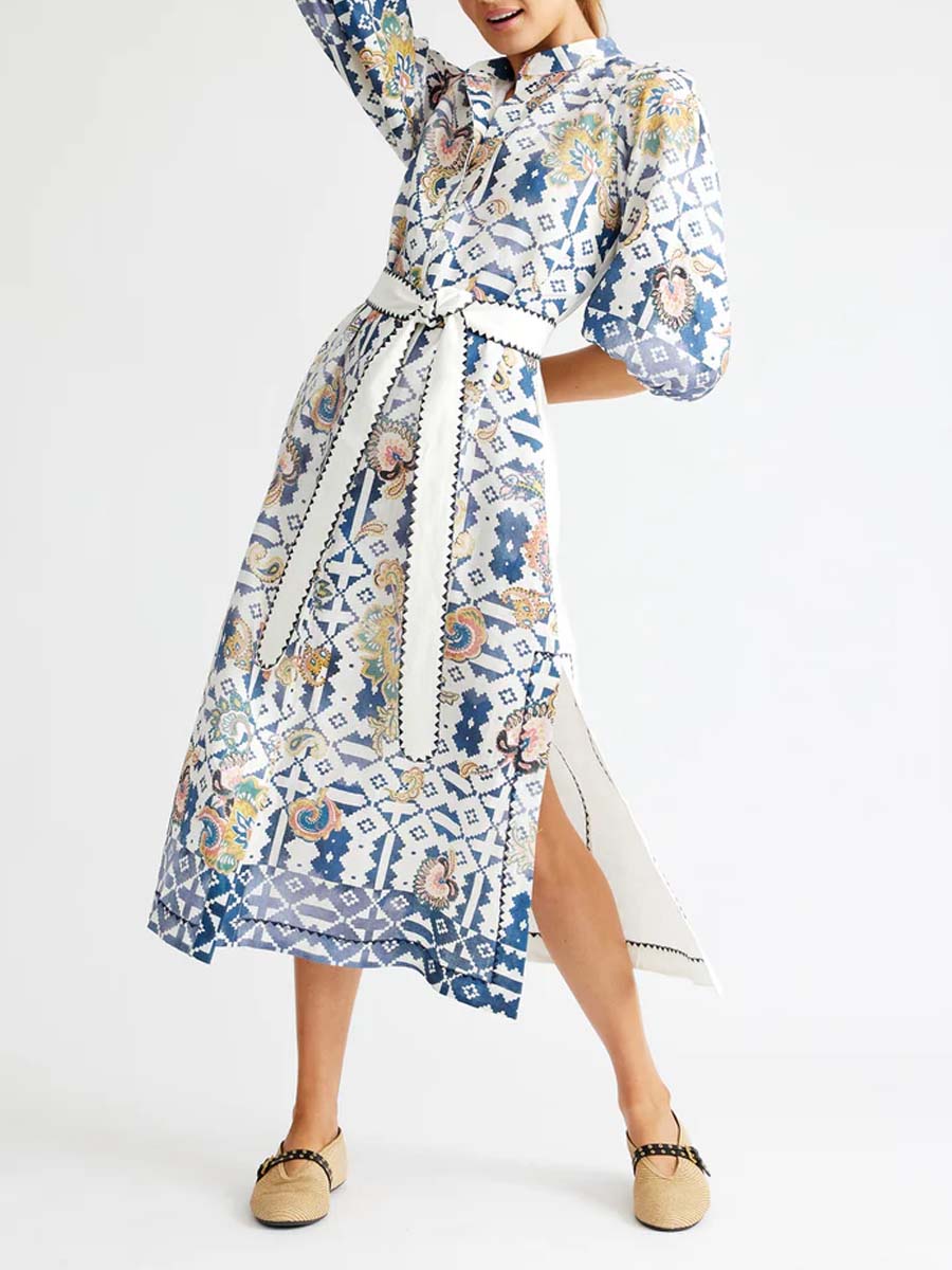 Linen Mandarin Collar Dress