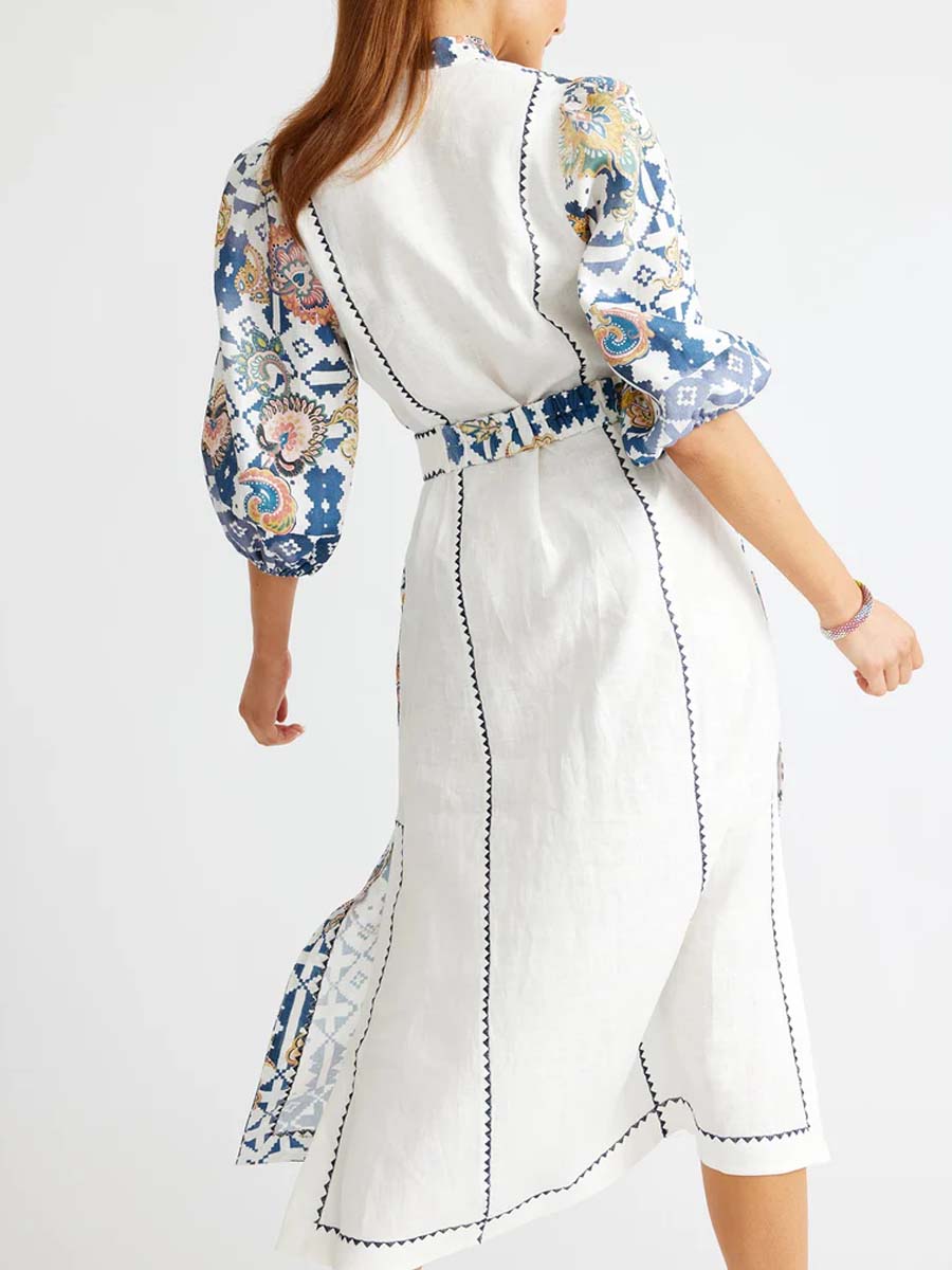 Linen Mandarin Collar Dress