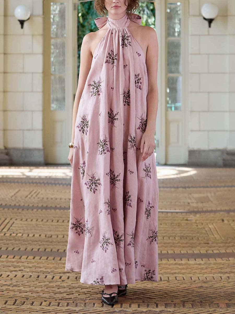Pink Floral Print Maxi Dress