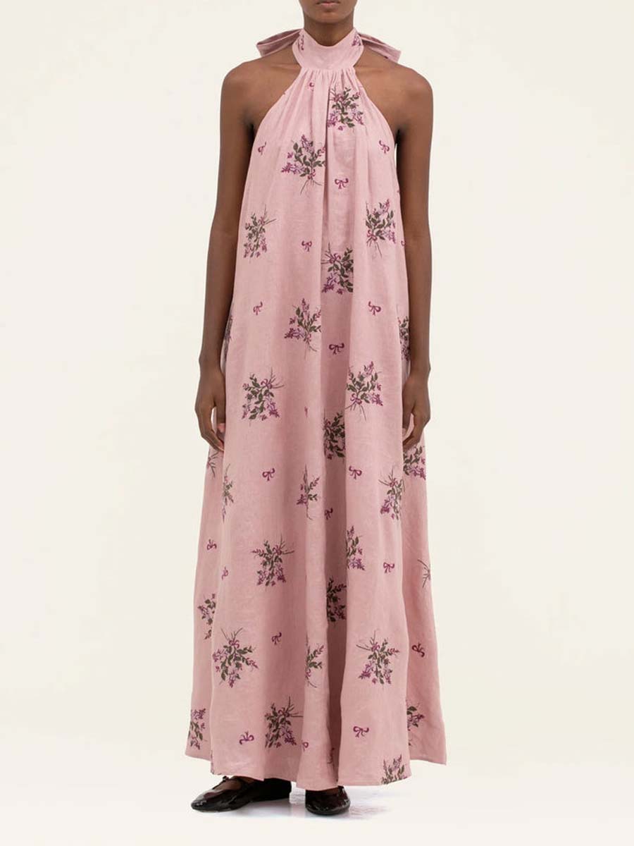 Pink Floral Print Maxi Dress