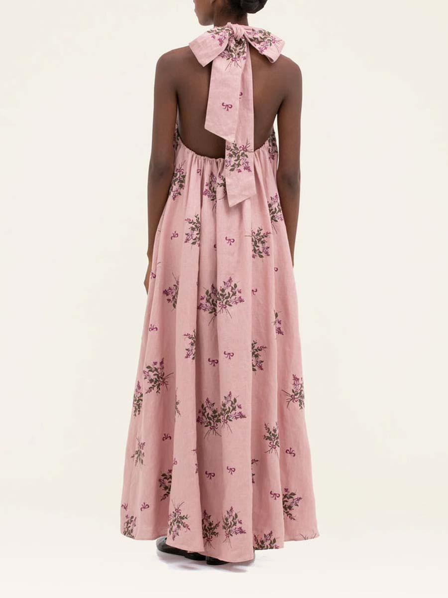 Pink Floral Print Maxi Dress