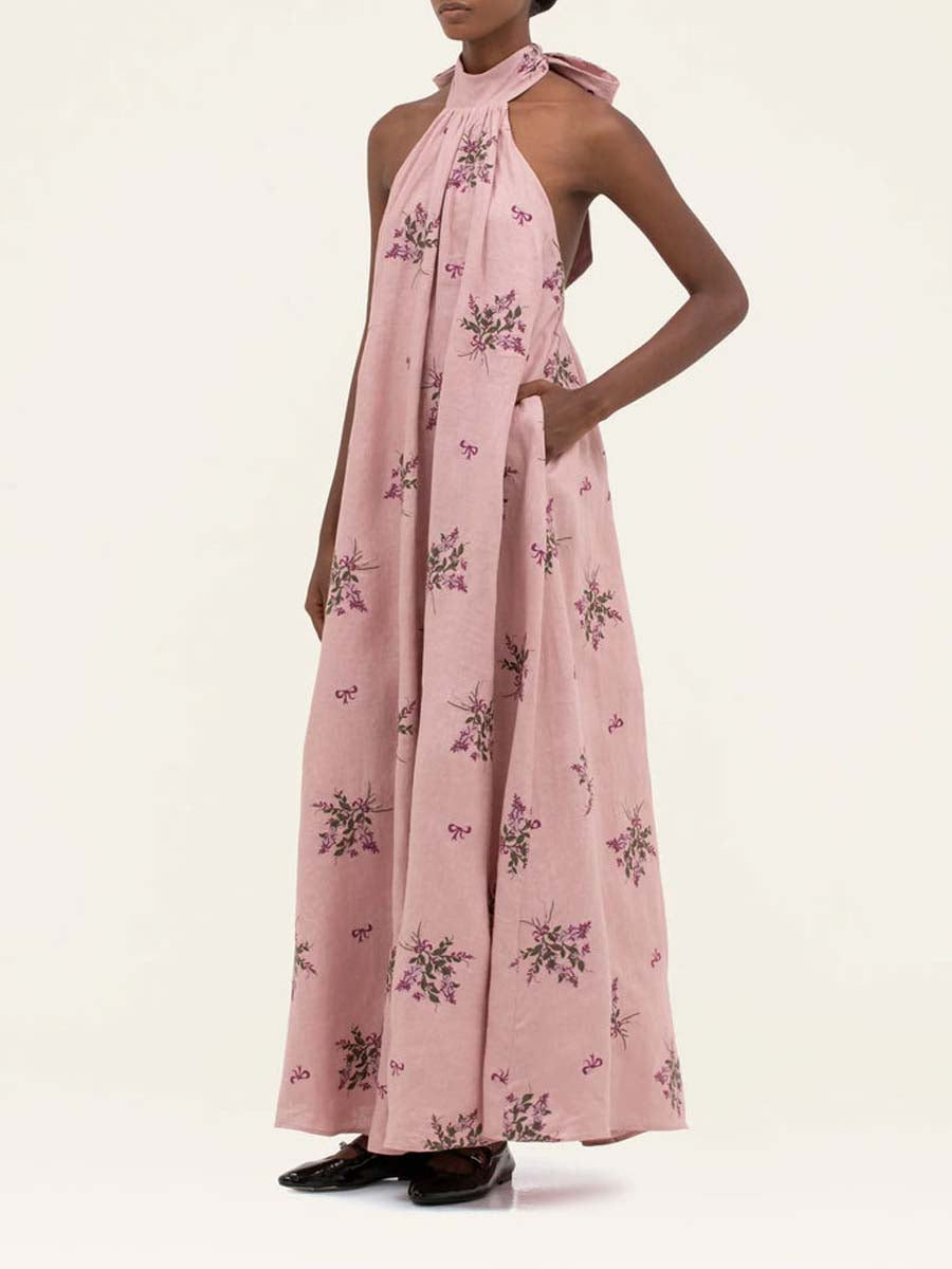 Pink Floral Print Maxi Dress