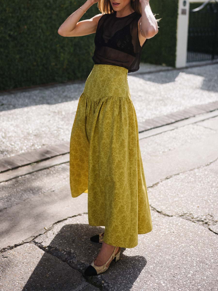 Yellow Flower Print Skirt