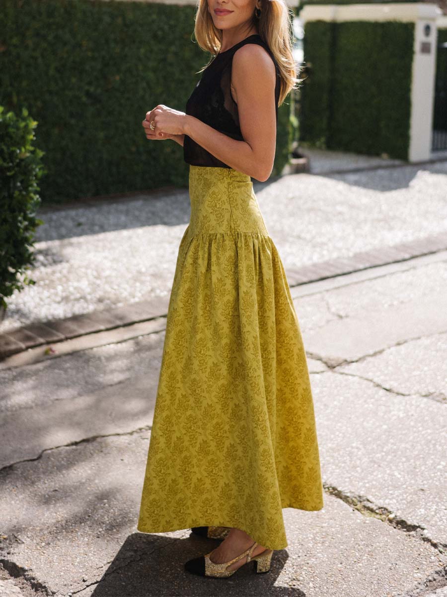 Yellow Flower Print Skirt