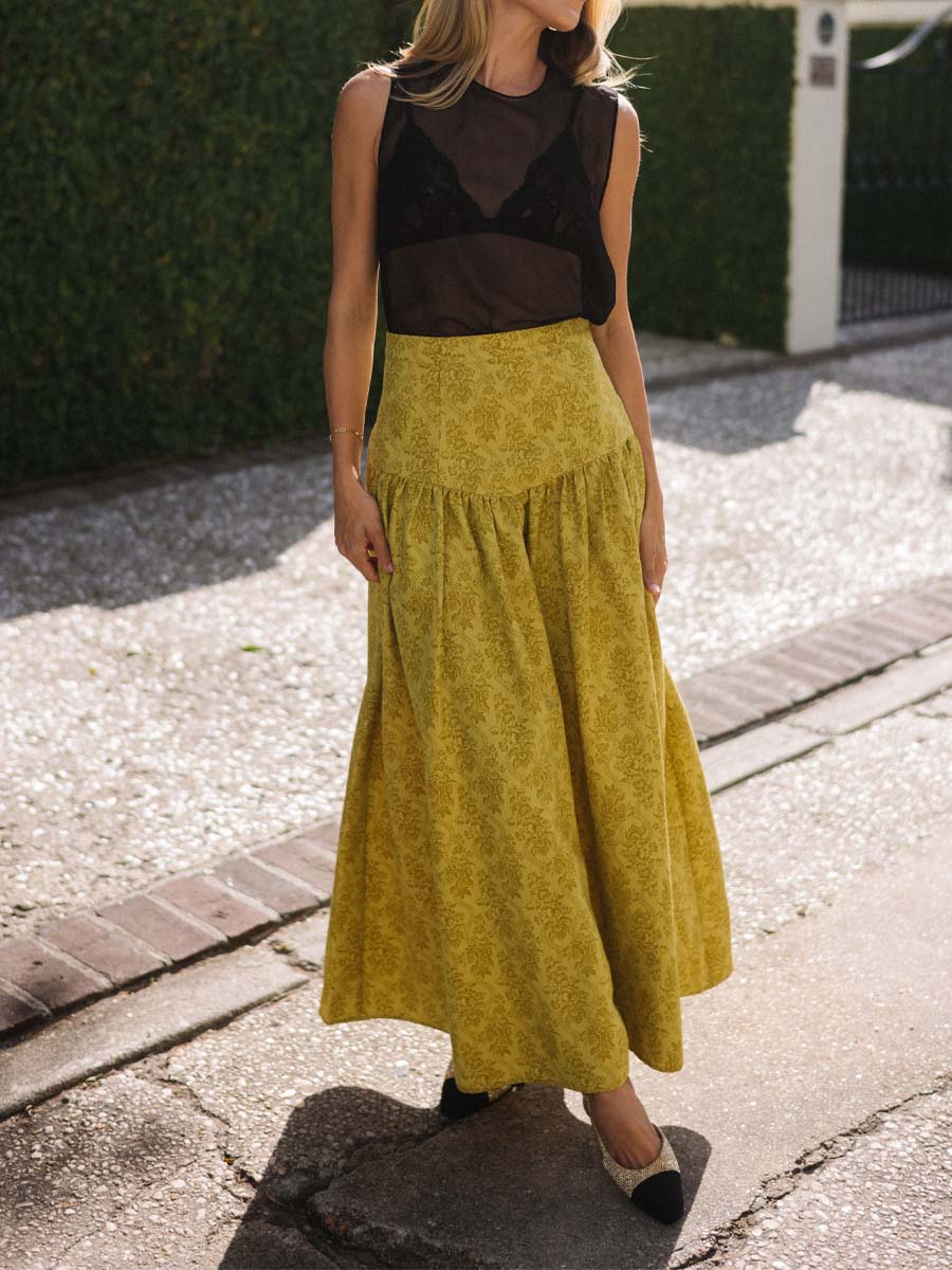 Yellow Flower Print Skirt