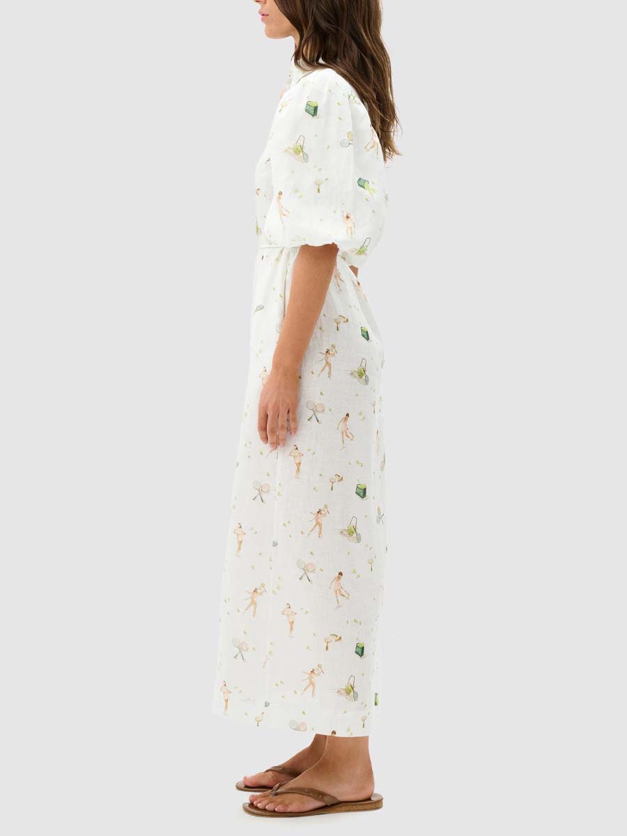Linen Short Puff Sleeves Dress