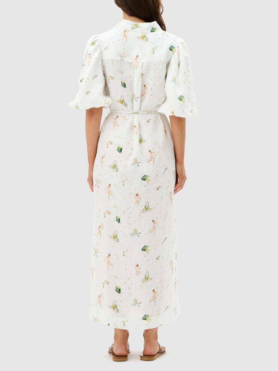 Linen Short Puff Sleeves Dress