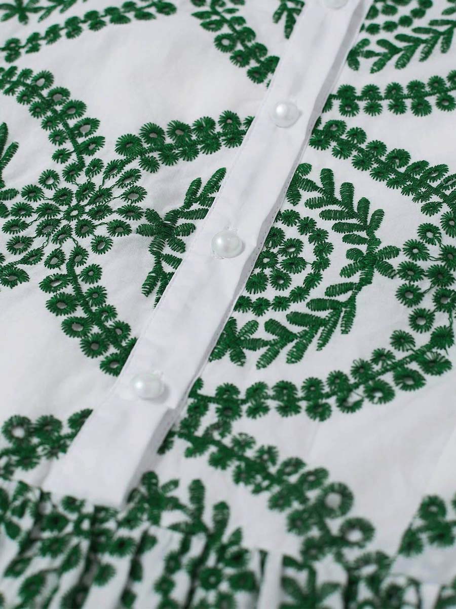 CROCHET COLLAR GREEN EMBROIDERED EYELET COTTON DRESS