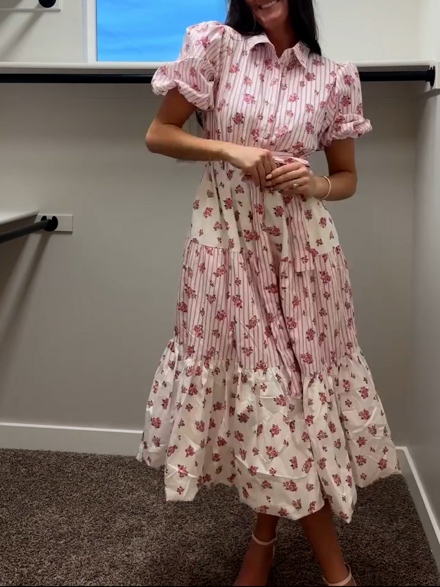 Pink Floral Puff Sleeve Dress
