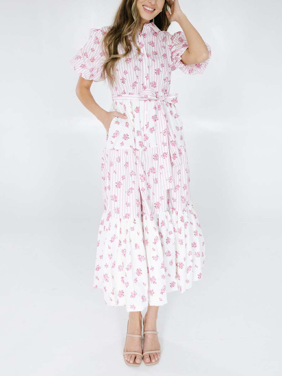 Pink Floral Puff Sleeve Dress