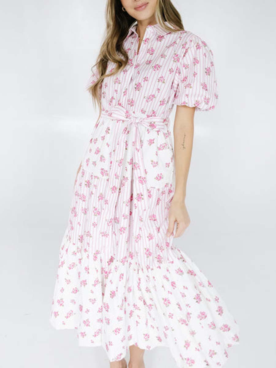 Pink Floral Puff Sleeve Dress