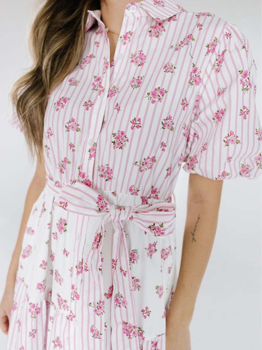 Pink Floral Puff Sleeve Dress