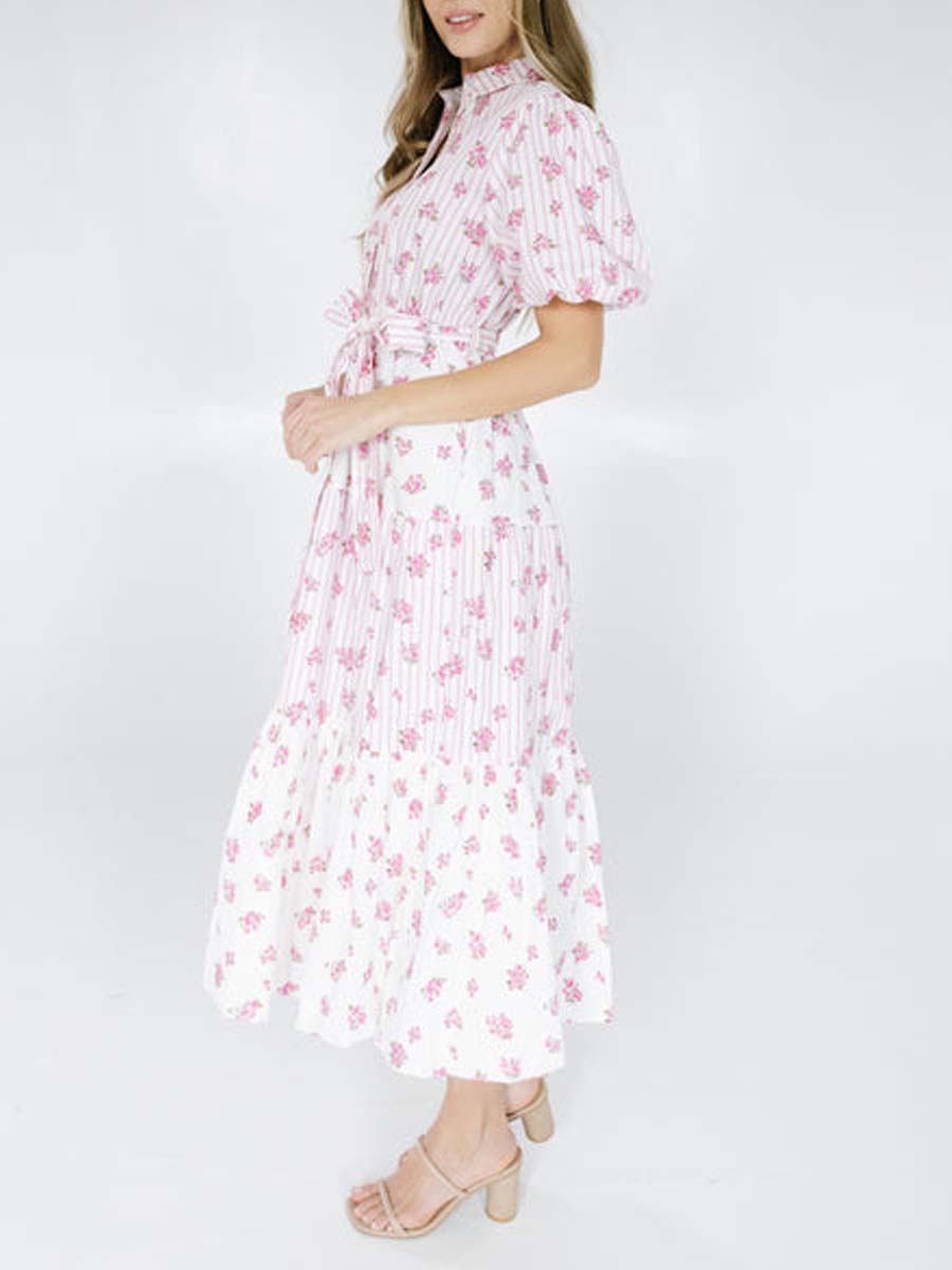 Pink Floral Puff Sleeve Dress