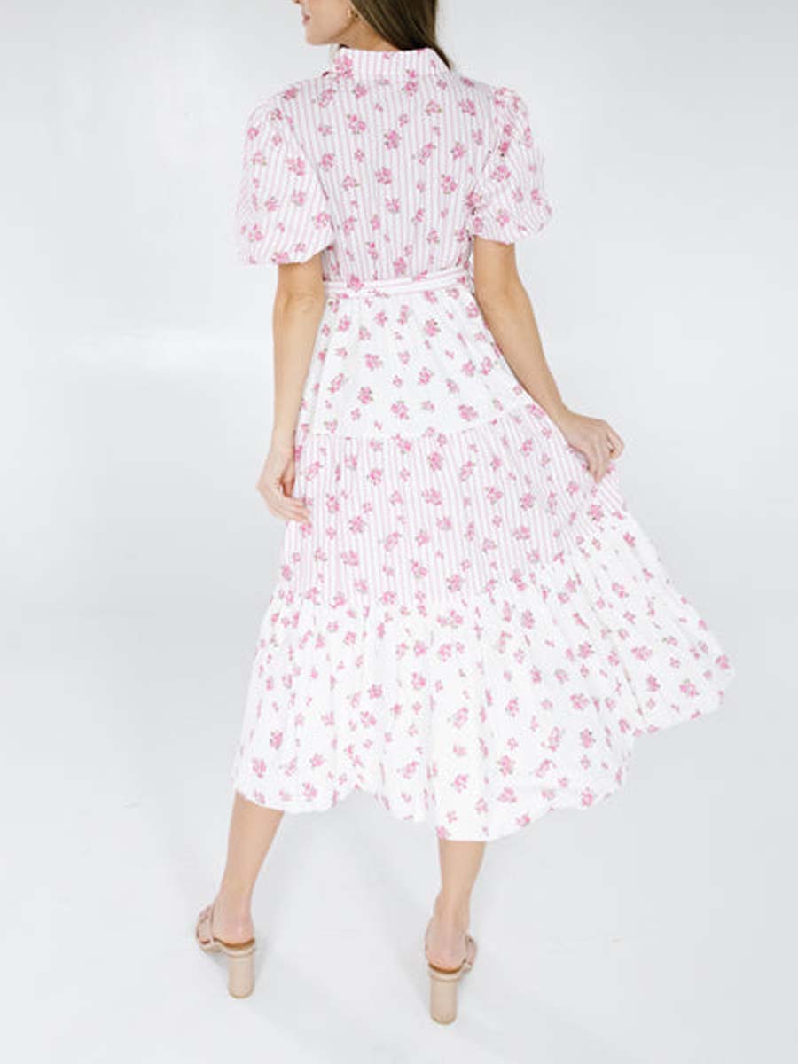 Pink Floral Puff Sleeve Dress