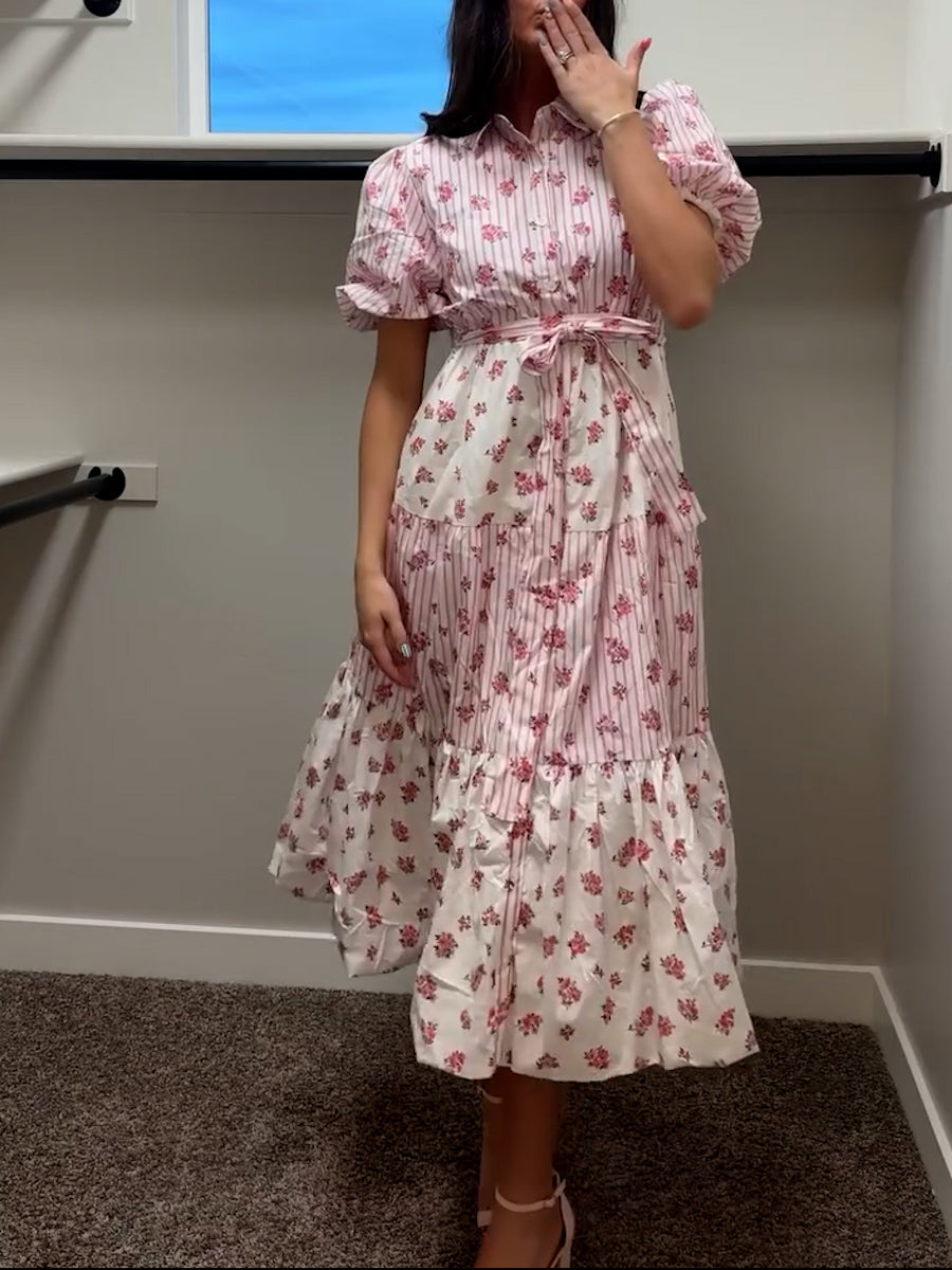Pink Floral Puff Sleeve Dress