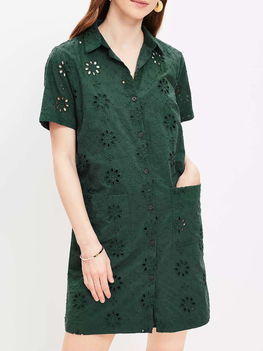 Eyelet Mini Pocket Shirtdress