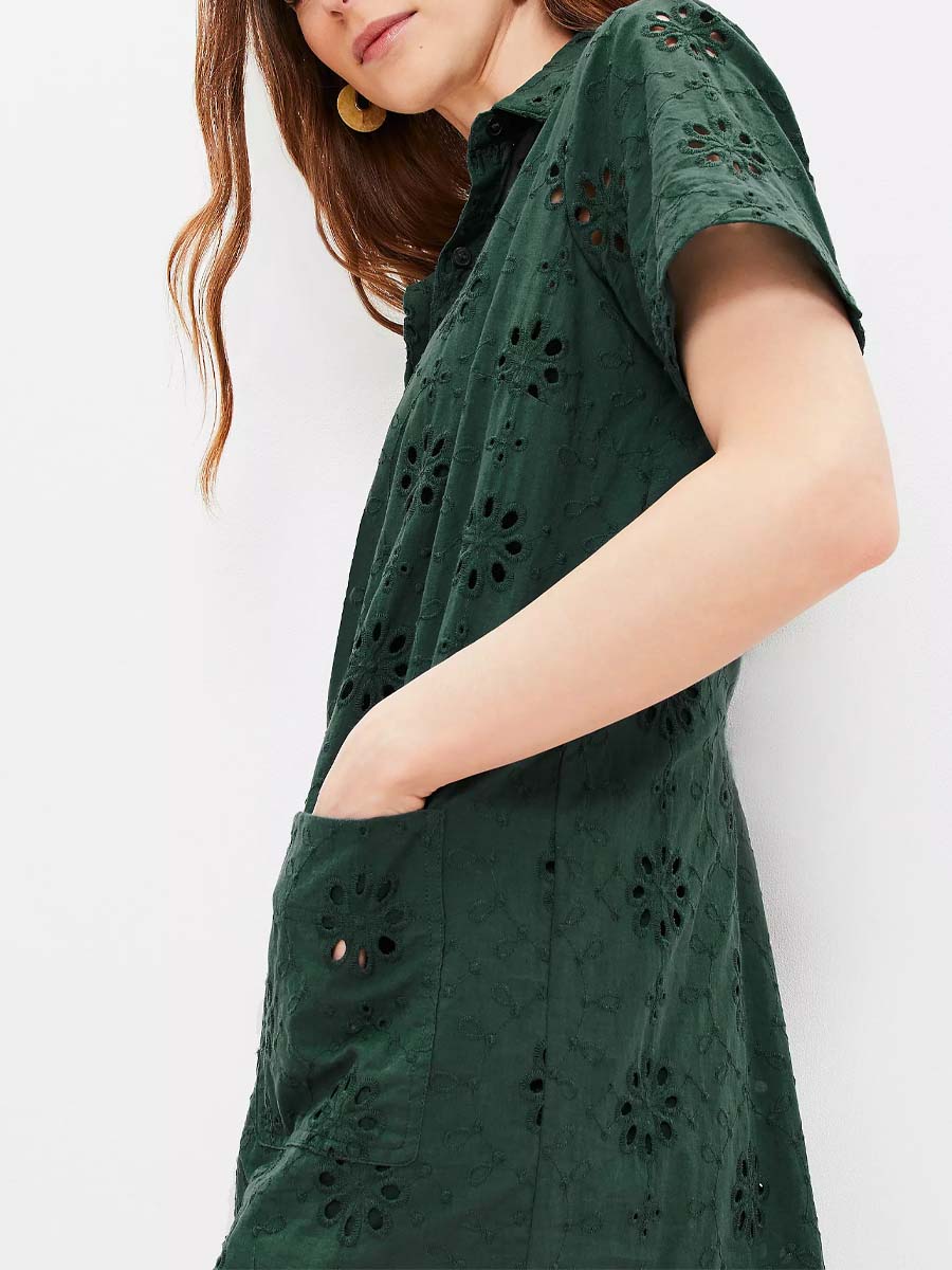 Eyelet Mini Pocket Shirtdress
