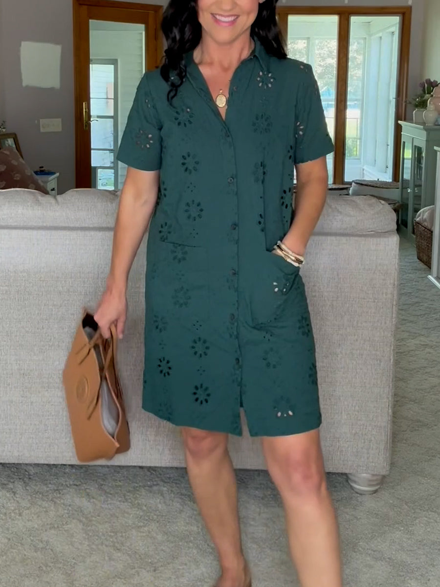 Eyelet Mini Pocket Shirtdress