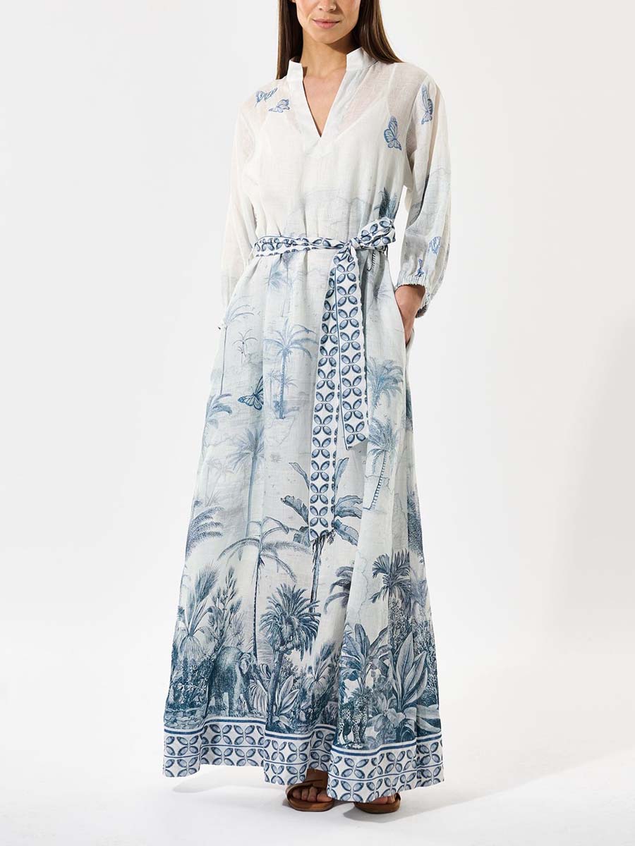 Linen Desert Landscape Print Dress