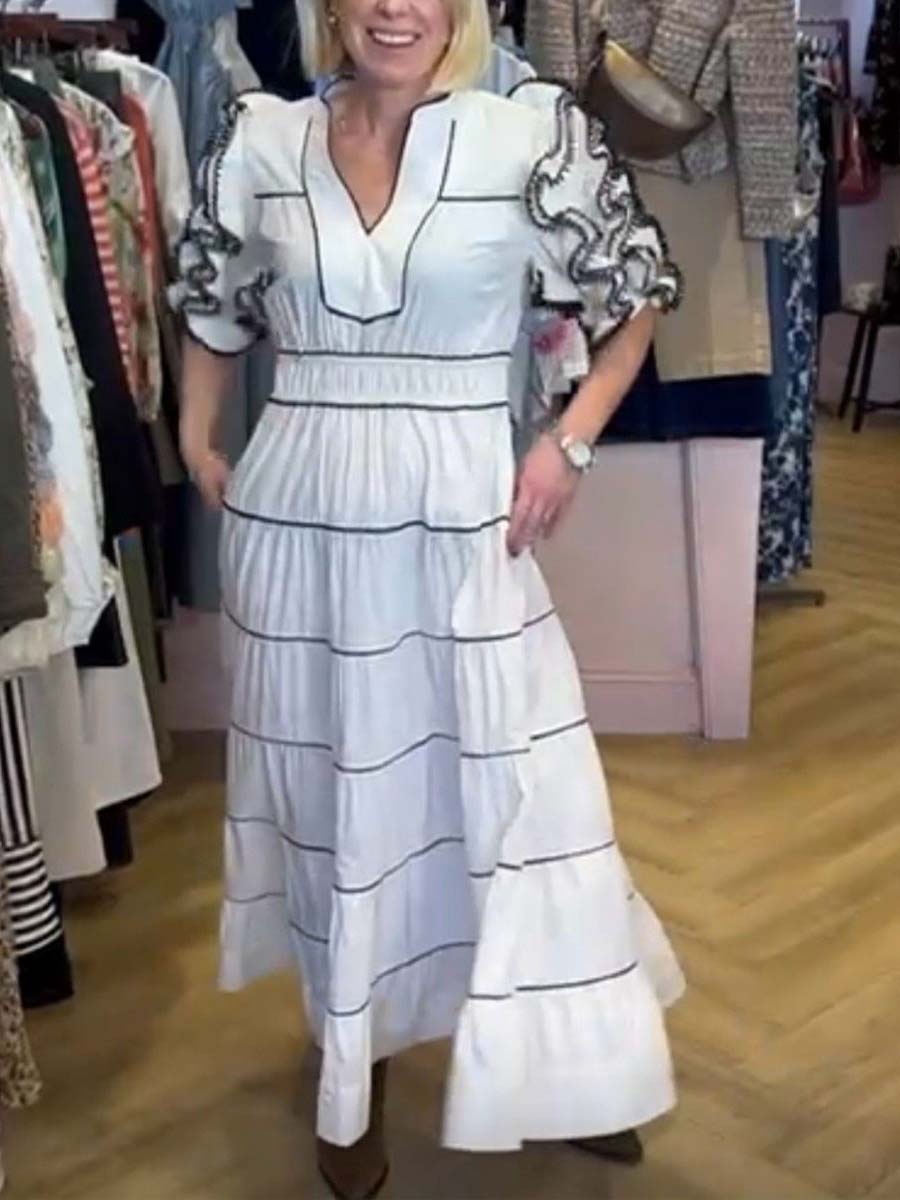 Tiered Skirt Frill Sleeve Dress