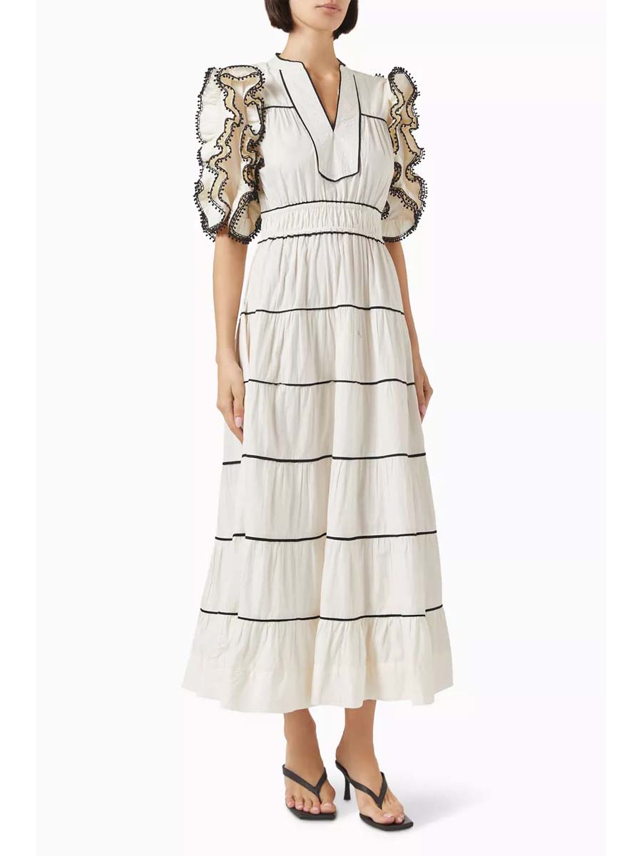 Tiered Skirt Frill Sleeve Dress