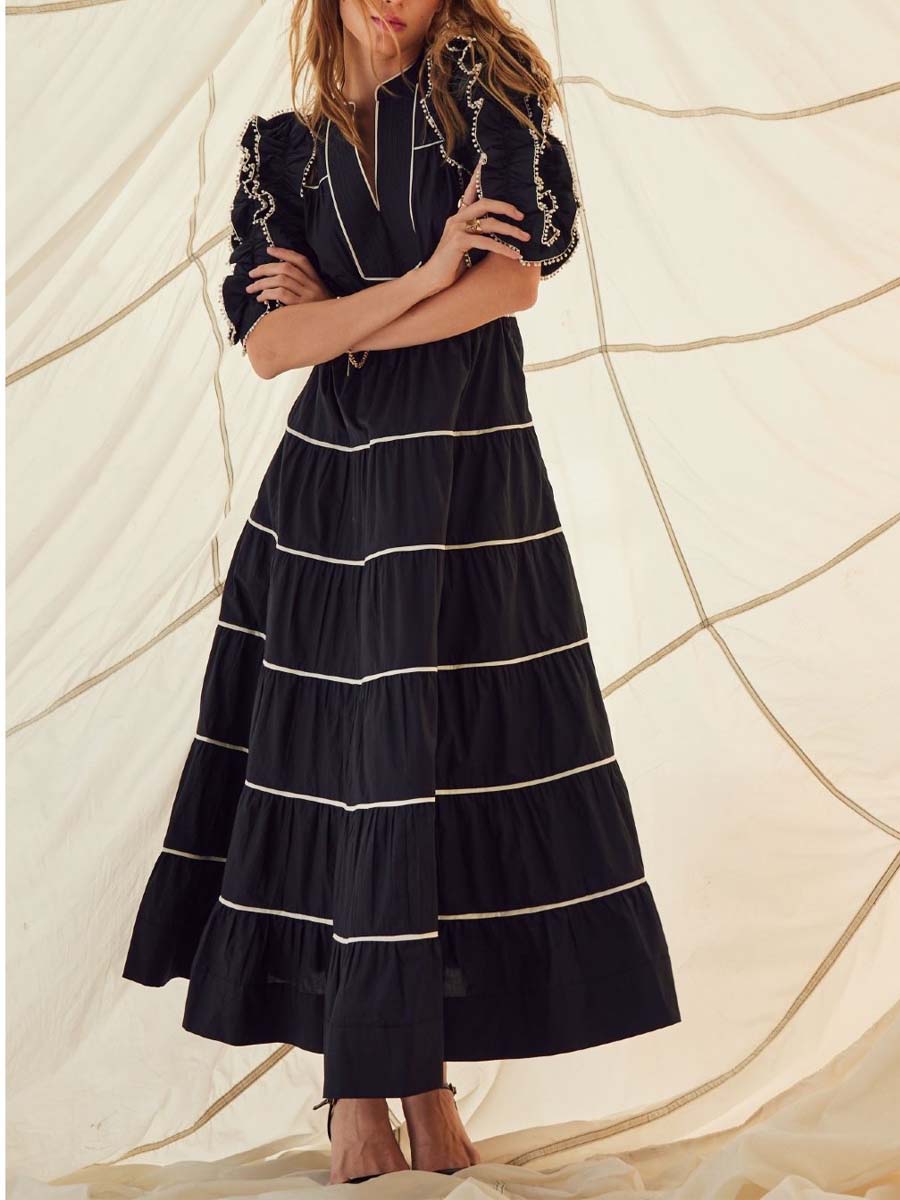Tiered Skirt Frill Sleeve Dress