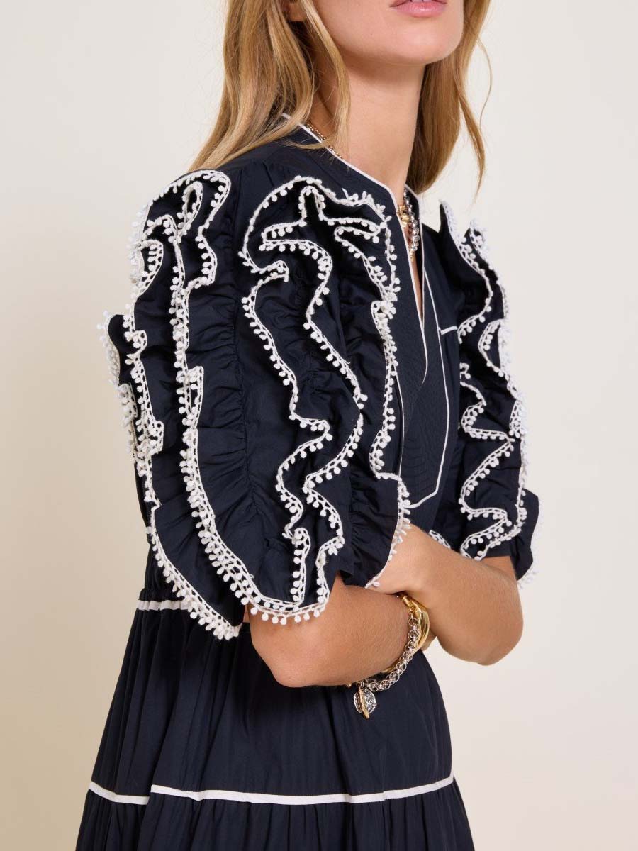 Tiered Skirt Frill Sleeve Dress