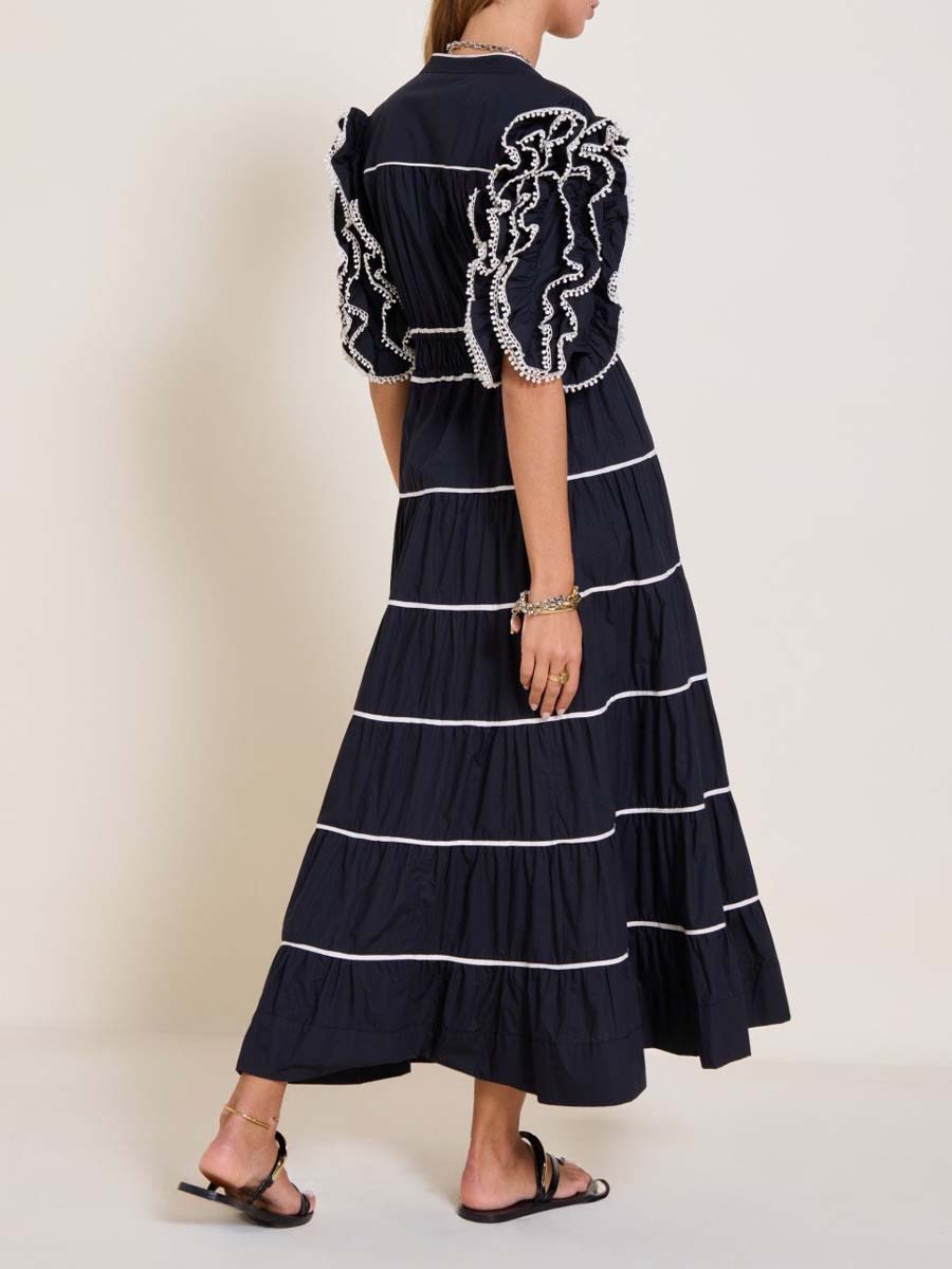 Tiered Skirt Frill Sleeve Dress
