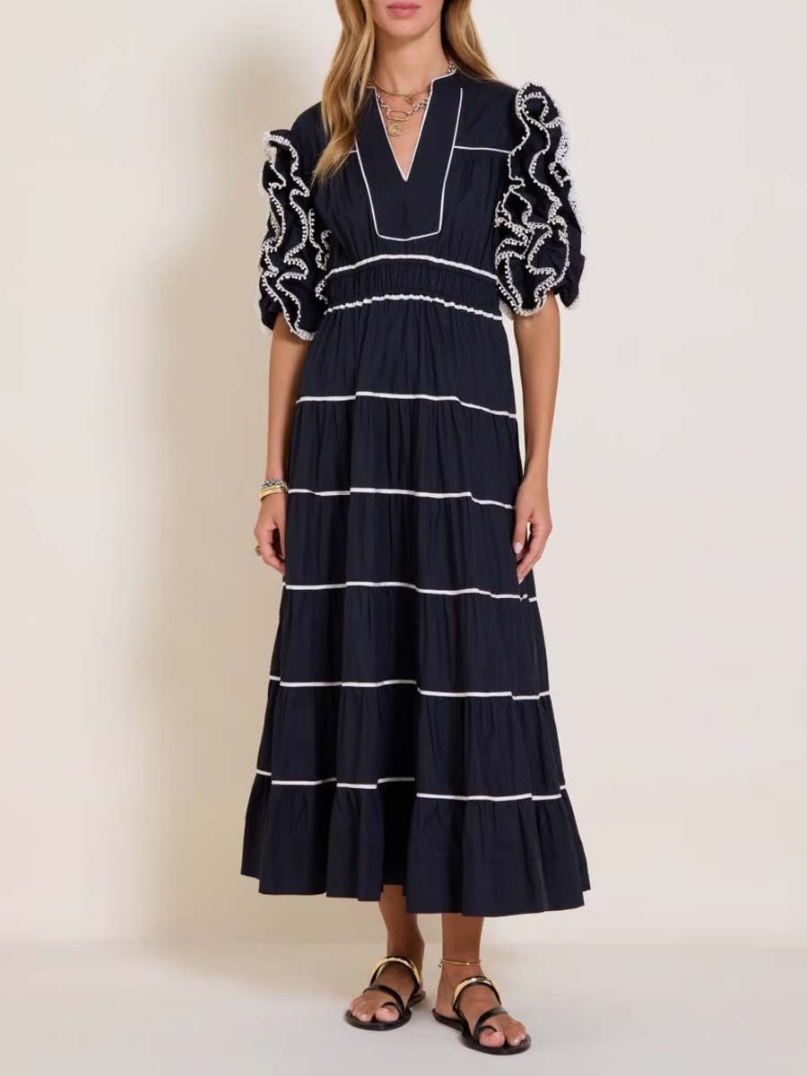 Tiered Skirt Frill Sleeve Dress
