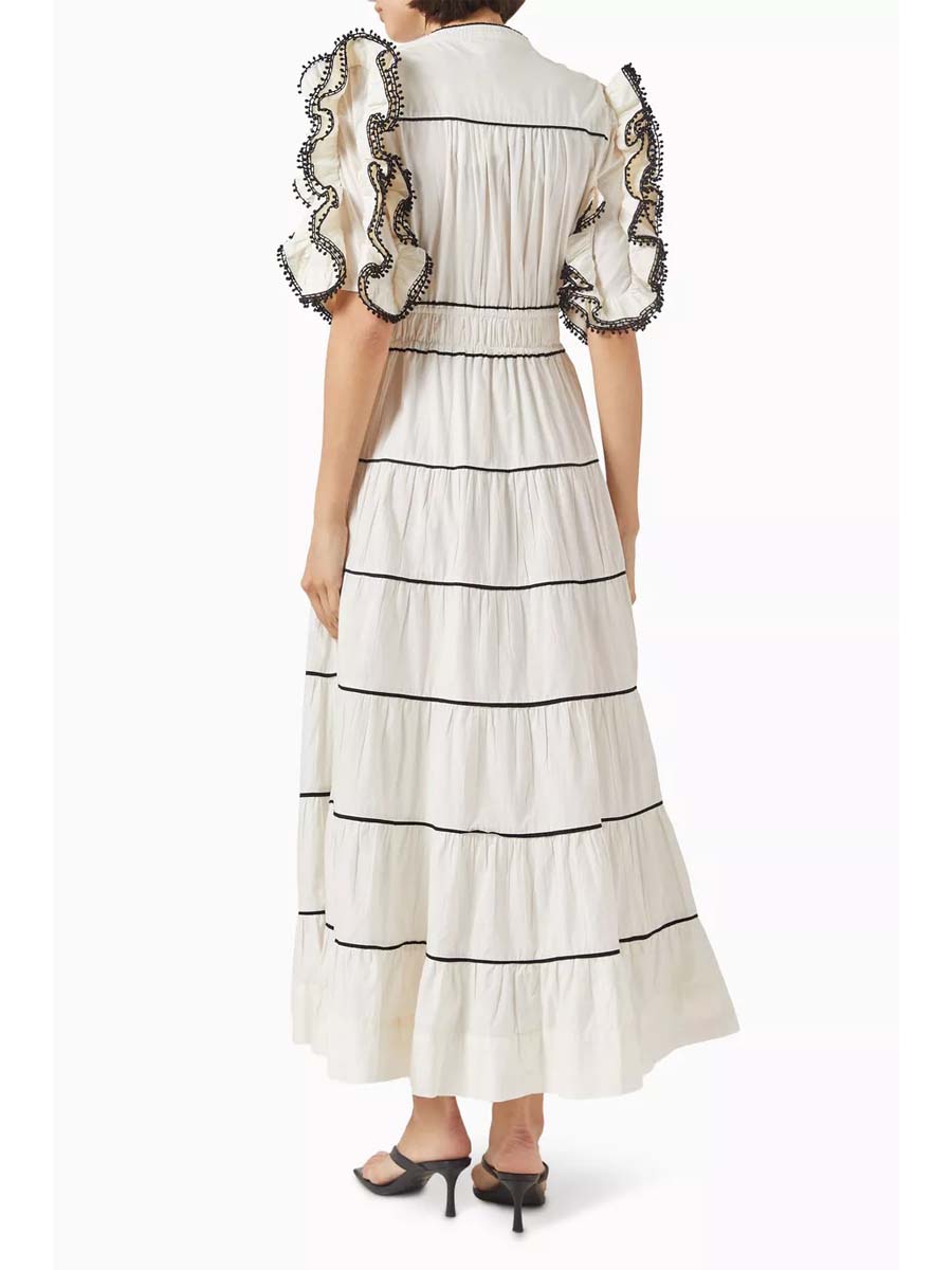 Tiered Skirt Frill Sleeve Dress