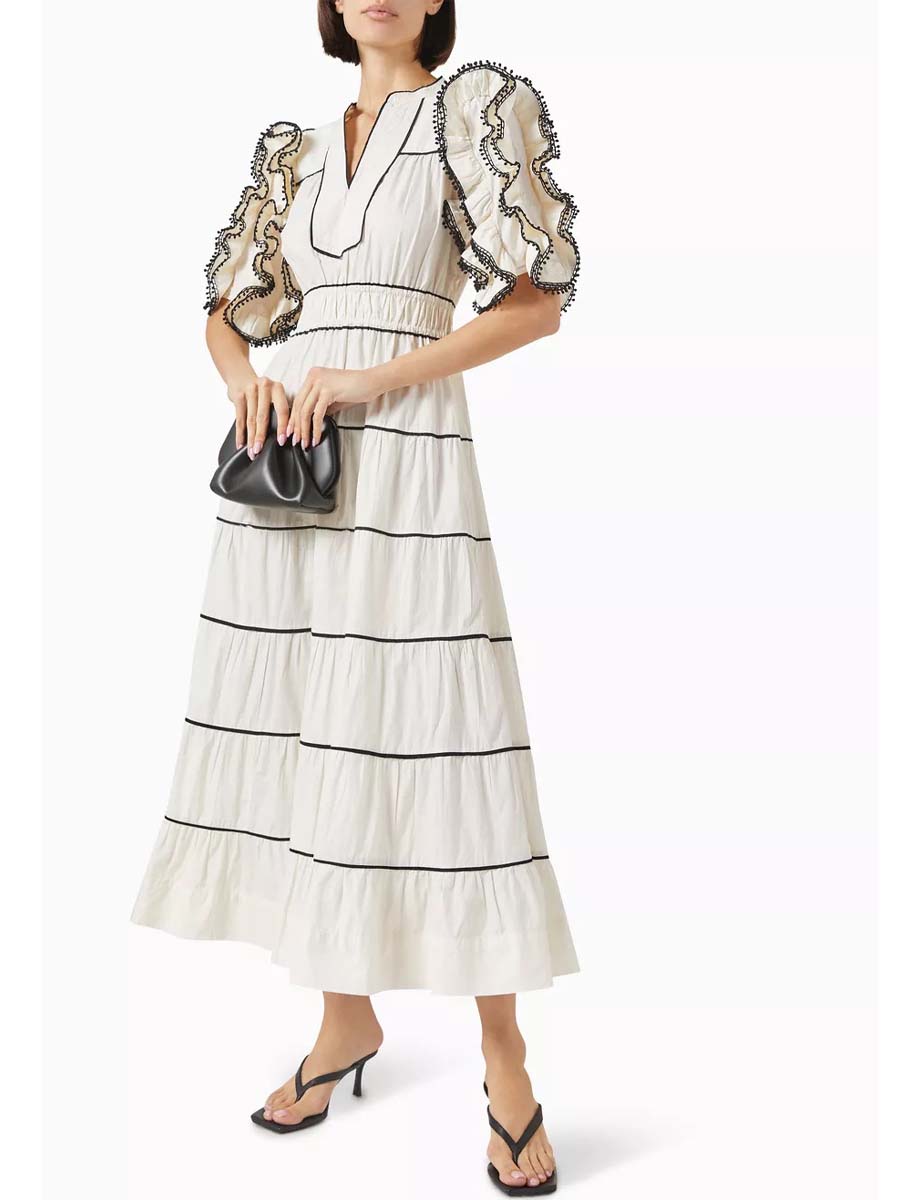 Tiered Skirt Frill Sleeve Dress