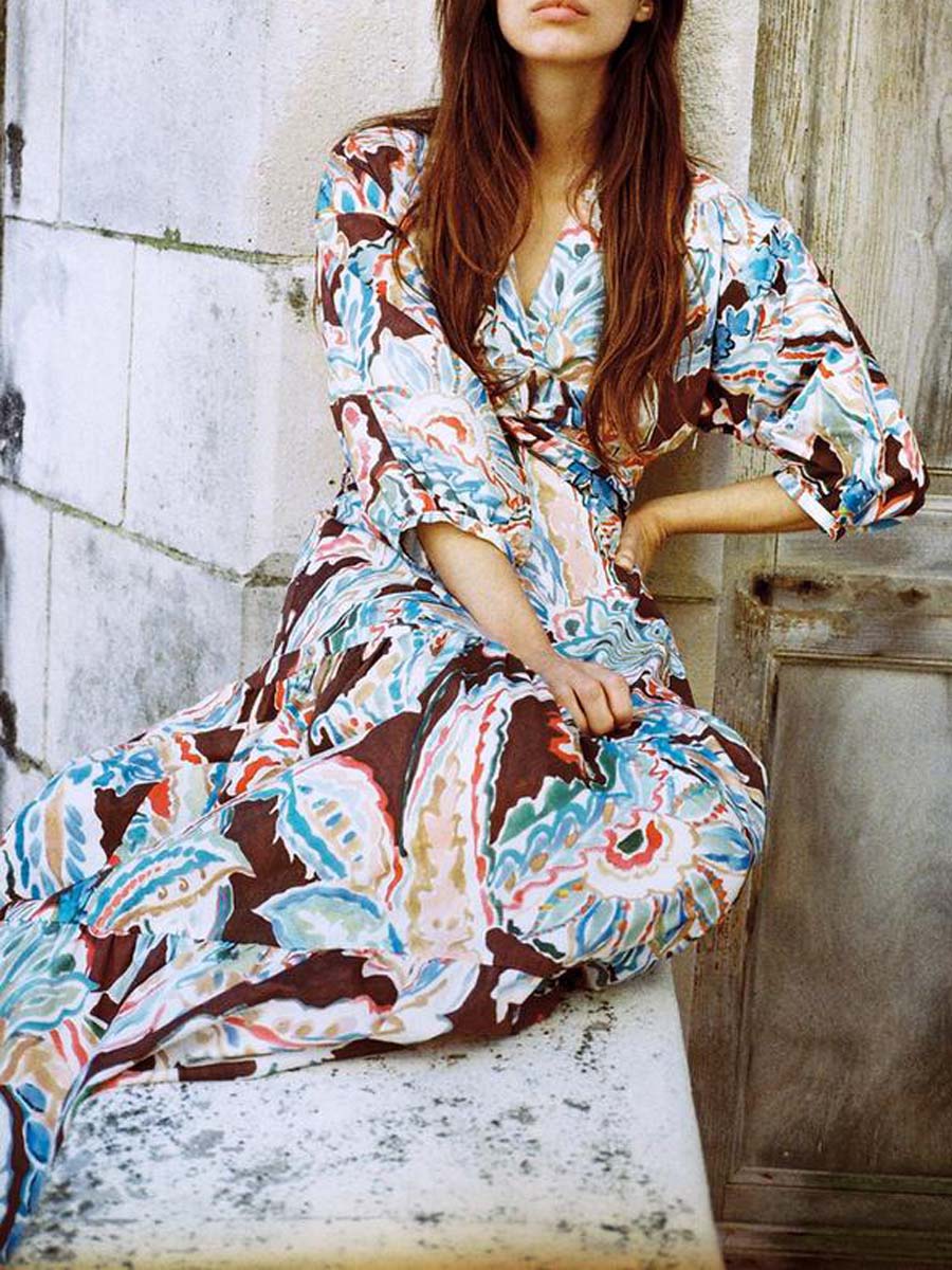 Balloon Sleeves V-Neck Dress