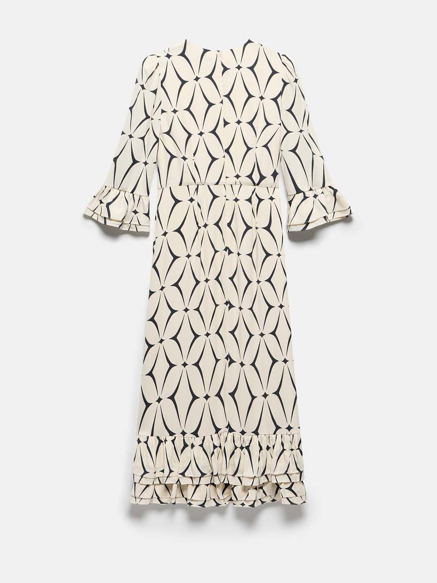 Geometric Print Ruffle Midi Dress