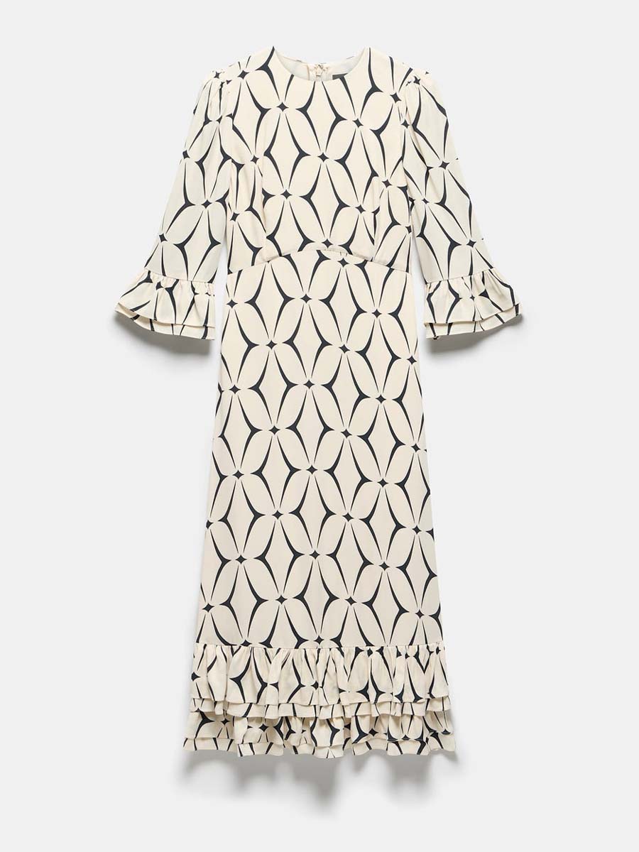 Geometric Print Ruffle Midi Dress