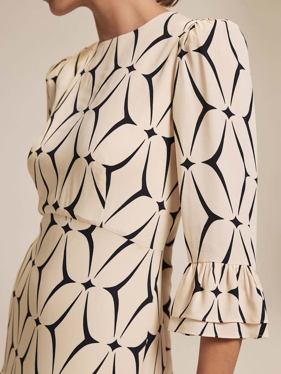 Geometric Print Ruffle Midi Dress