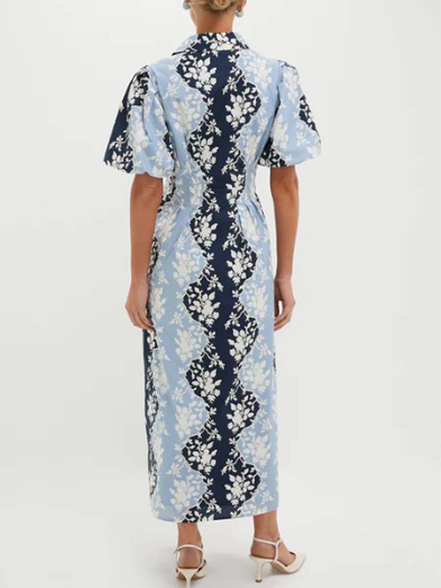 Blue Short Puff Sleeve Dress