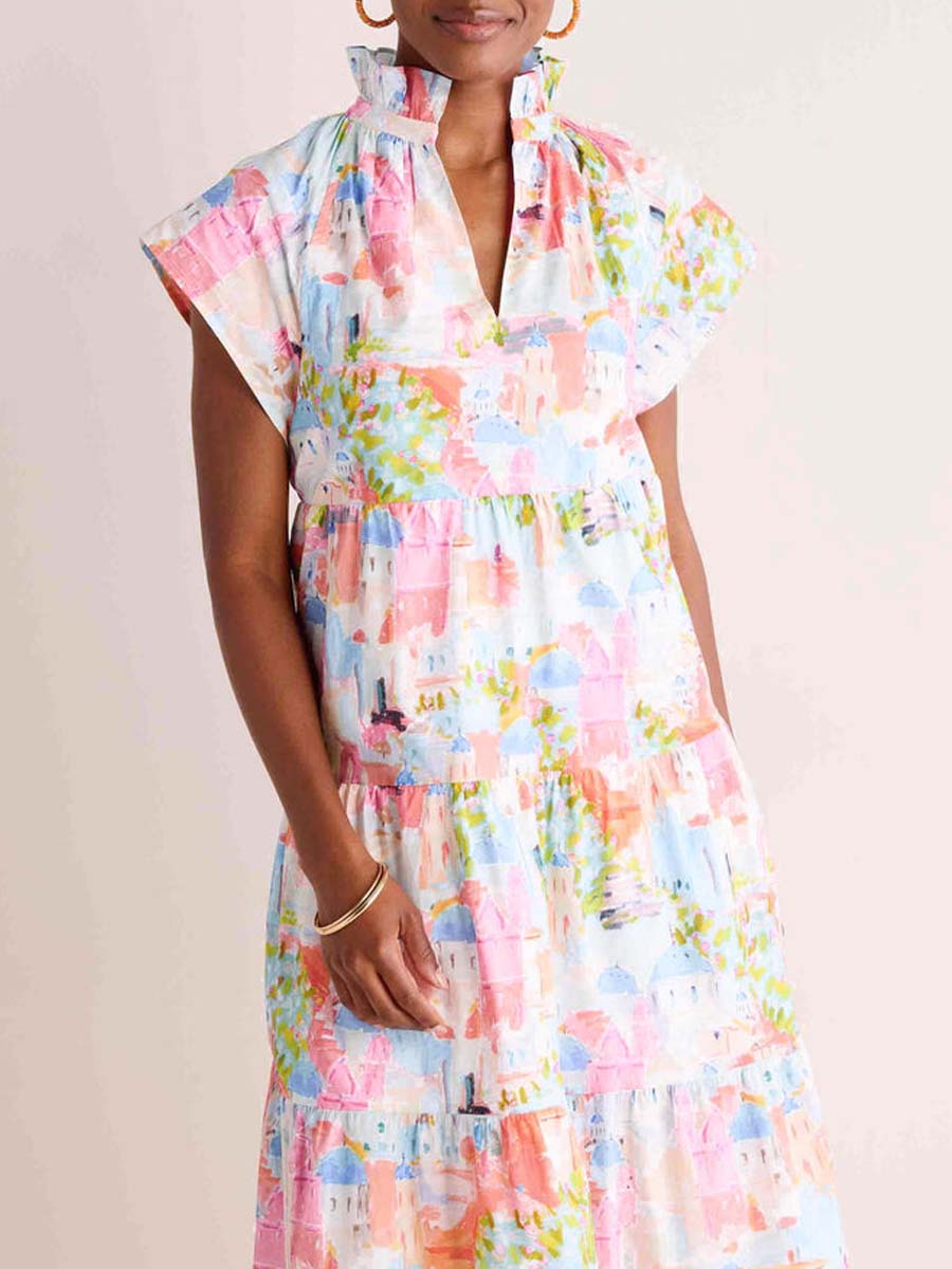 Flared Cap Sleeves Dress