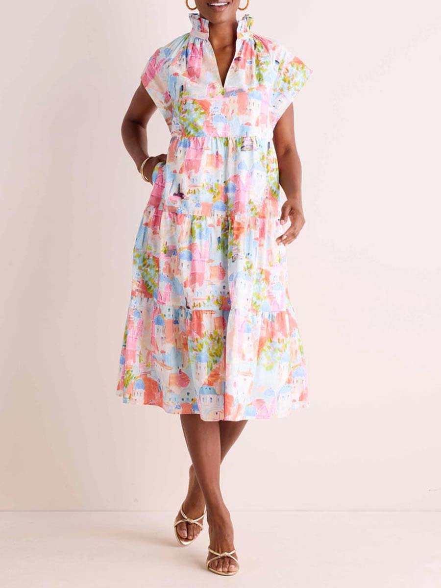 Flared Cap Sleeves Dress
